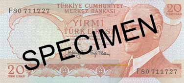 TWENTY TURKISH LIRA FRONT FACE