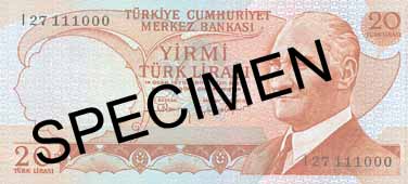 TWENTY TURKISH LIRA FRONT FACE