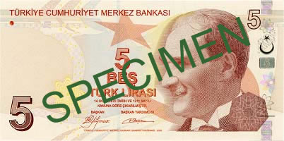 5 Turkish Lira Front Face