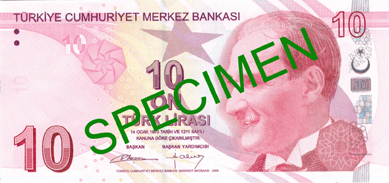 10 Turkish Lira Front Face