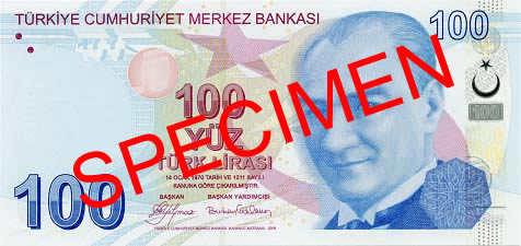 100 Turkish Lira Front Face