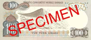 ONE HUNDRED TURKISH LIRA BACK FACE