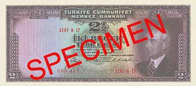TWO AND A HALF TURKISH LIRA  FRONT FACE