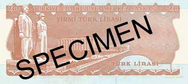 TWENTY TURKISH LIRA BACK FACE