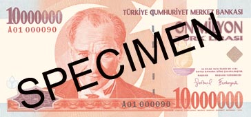 TEN MILLION TURKISH LIRA FRONT FACE
