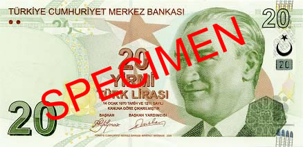 20 Turkish Lira Front Face